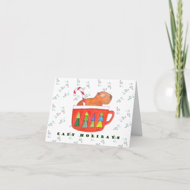 Capybara Christmas Cute Capybara warmest wishes Card (Front)