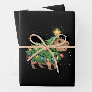 Capybara Christmas Gifts Capy Funny Xmas Tree Wrapping Paper Sheets