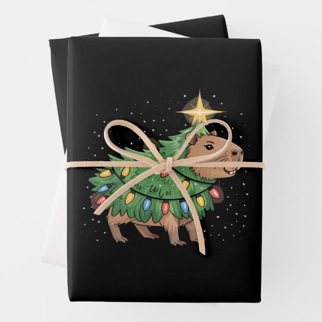 Capybara Christmas Gifts Capy Funny Xmas Tree Wrapping Paper Sheets (In situ)