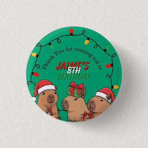 Capybara Christmas Lights Birthday Party  Button