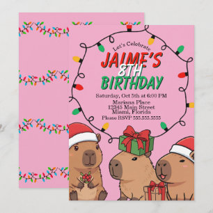 Capybara Christmas Lights Birthday Party Invitation