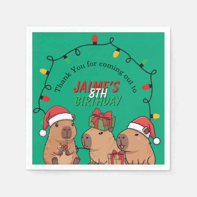 Capybara Christmas Lights Birthday Party  Napkins (Front)