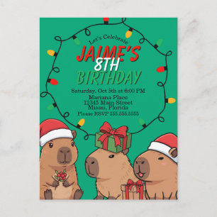 Capybara Christmas Lights Birthday Party Postcard