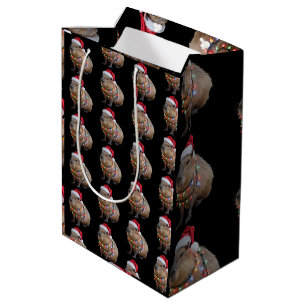 Capybara Christmas Lights Xmas Holiday Cappy Medium Gift Bag
