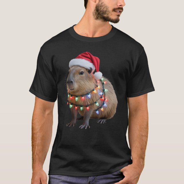 Capybara Christmas Lights Xmas Holiday Cappy  T-Shirt (Front)