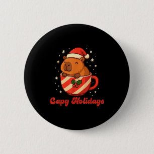 Capybara Christmas Shirt, Funny Capy Holidays Button