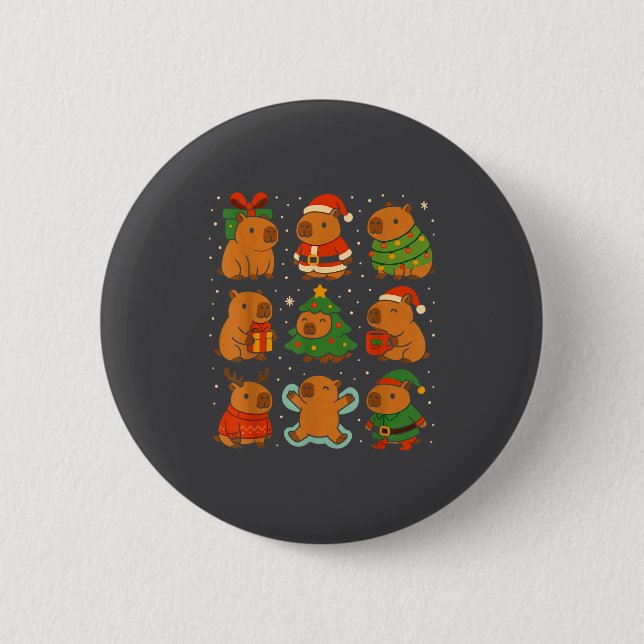 Capybara Christmas Shirt, Funny Capy Holidays  Button (Front)