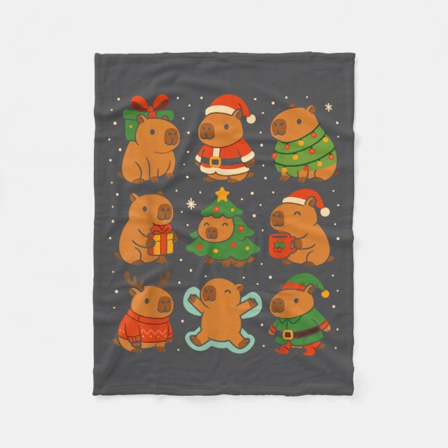 Capybara Christmas Shirt, Funny Capy Holidays  Fleece Blanket (Front)