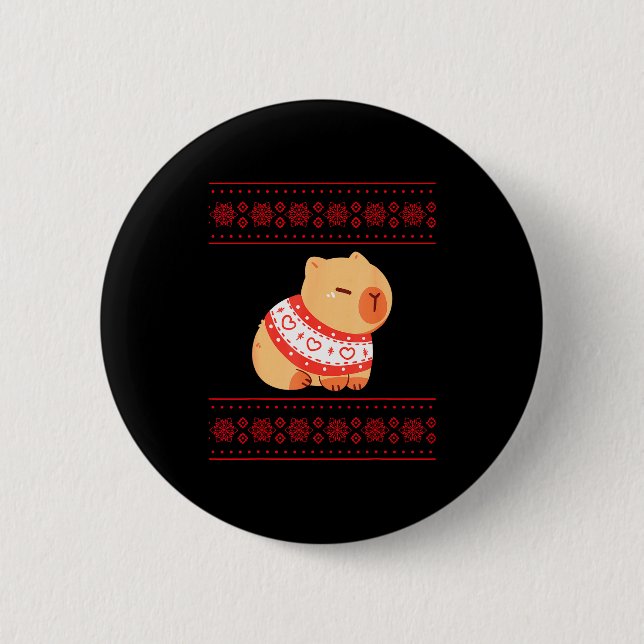 Capybara Christmas Sweater  Button (Front)
