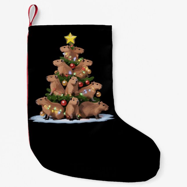 Capybara Christmas Tree Gift Funny Xmas Capy Small Christmas Stocking (Front)