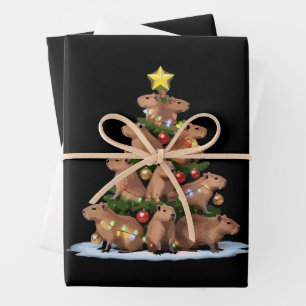 Capybara Christmas Tree Gift Funny Xmas Capy Wrapping Paper Sheets
