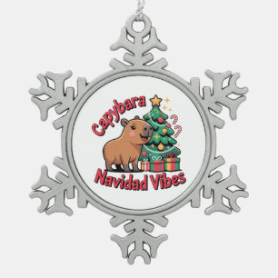 Capybara Christmas Vibes Holiday Humor Snowflake Pewter Christmas Ornament