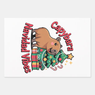 Capybara Christmas Vibes Holiday Humor Wrapping Paper Sheets