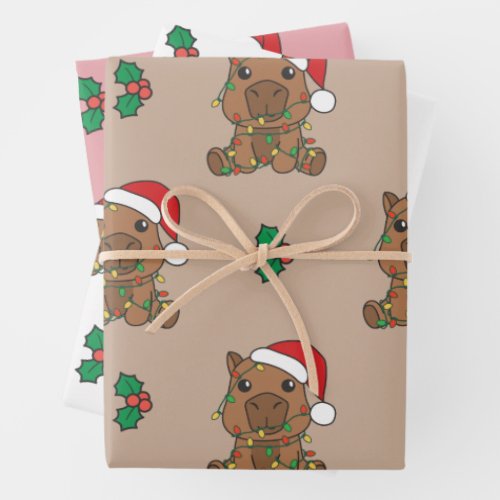 Capybara Christmas Winter Animals Holiday Capybara Wrapping Paper Sheets