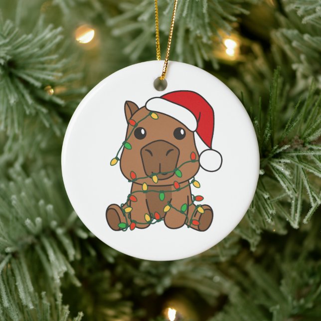 Capybara Christmas Winter Animals Holiday Ceramic Ornament (Tree)
