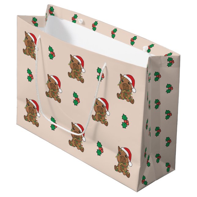 Capybara Christmas Winter Animals Holiday Large Gift Bag (Front Angled)