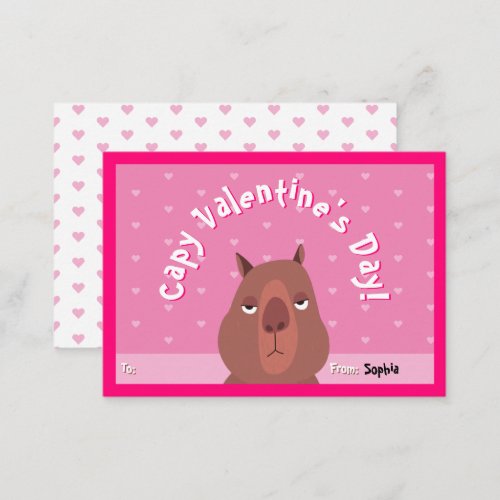 Capybara Classroom Valentines Day Card  Pink