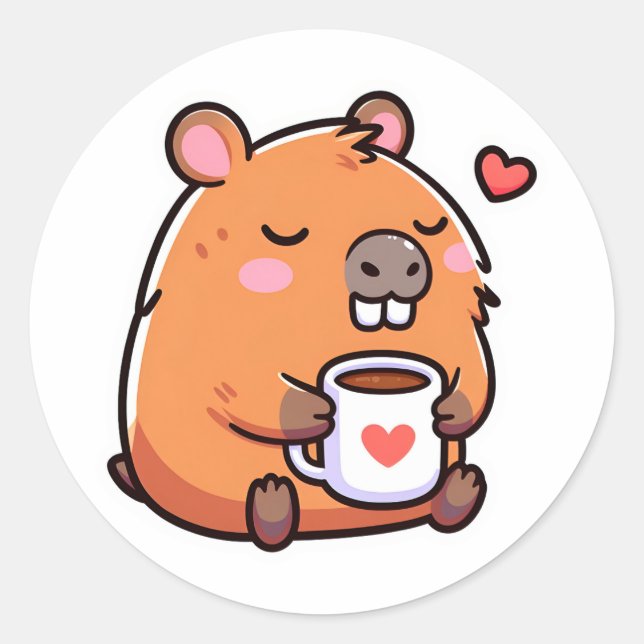 Capybara coffee love classic round sticker (Front)