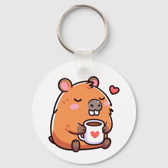 Capybara coffee love keychain (Front)