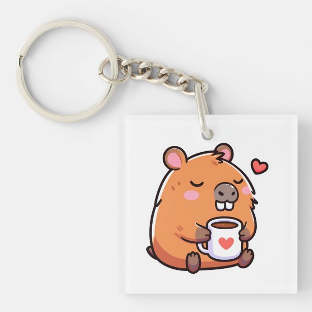 Capybara coffee love keychain (Front)