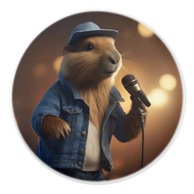Capybara County Western Singer, Ceramic Knob (Front)