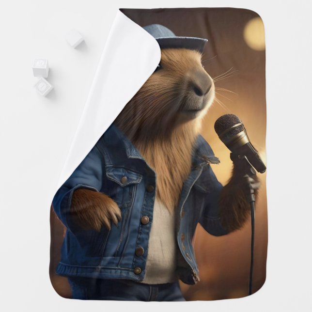 "Capybara Cowboy: Serenading the Wild West" Baby Blanket (In Situ)