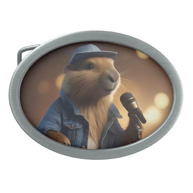 "Capybara Cowboy: Serenading the Wild West" Belt Buckle (Front)