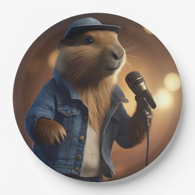 "Capybara Cowboy: Serenading the Wild West" Paper Plates (Front)