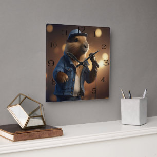 "Capybara Cowboy: Serenading the Wild West" Square Wall Clock
