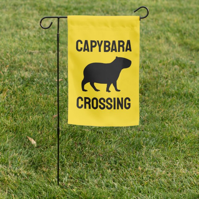 Capybara Crossing Capy Silhouette Yellow Garden Flag (In SItu)