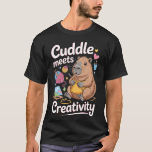 Capybara Cuddle Meets Creativity Knitting Painting T-Shirt