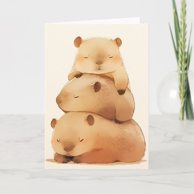 Capybara Cuddling Card (Front)