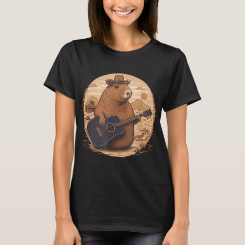 Capybara Cute and funny Capybara Country Music Rod T_Shirt