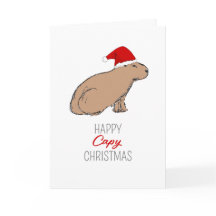 Capybara Cute Retro Hand-Drawn Christmas Card
