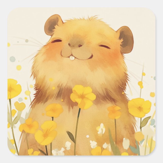 Capybara Cute Smile Square Sticker (Front)