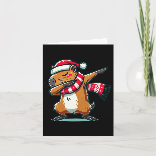 Capybara Dabbing Christmas Funny Santa Xmas  Card (Front)