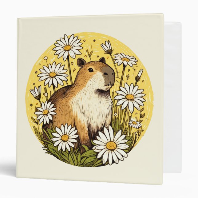 Capybara Daisy Flowers Art Capybaras               3 Ring Binder (Front/Inside)
