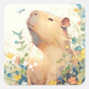 Capybara Daydream in the Meadow Square Sticker