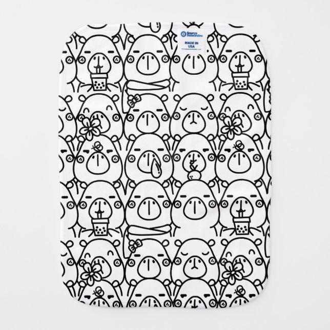 Capybara Doodle Baby Burp Cloth (Back)