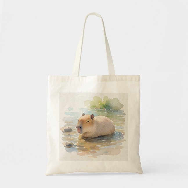 Capybara Dozing In The Sunlit River Shallows Tote  Bag
