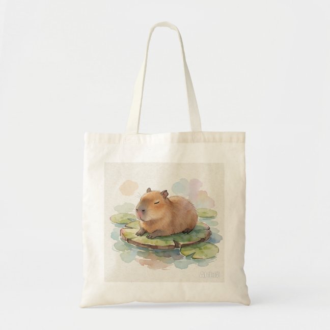 Capybara Dozing On The Floating Lily Platform Tote Bag