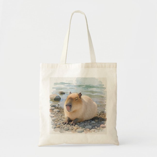 Capybara Dozing On The Lakeside Pebble Shore Tote  Bag