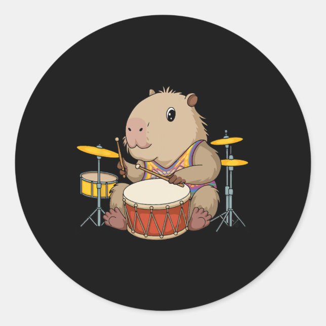 Capybara Drummer Playing Drums Rodents Funny Capyb Classic Round Sticker (Front)