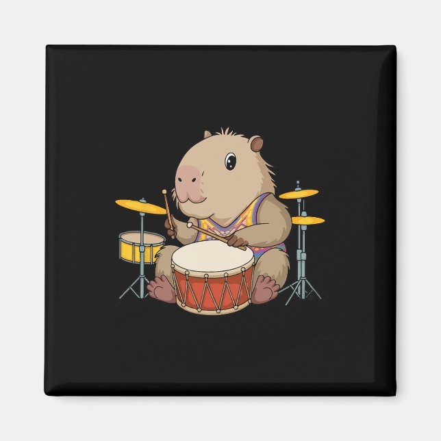 Capybara Drummer Playing Drums Rodents Funny Capyb Magnet (Front)