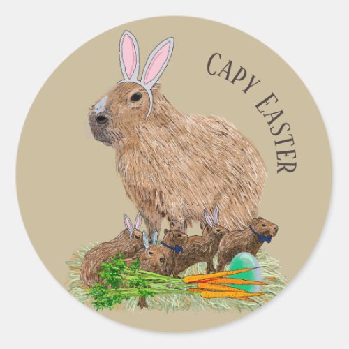Capybara Easter Cute Bunny Funny Classic Round Sticker