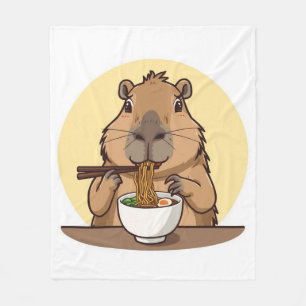 Capybara eating ramen  fleece blanket