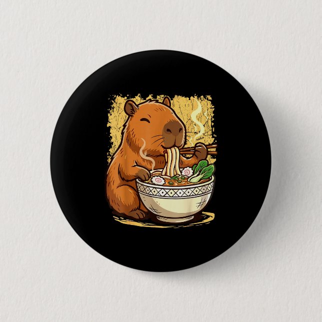 Capybara Eating Ramen Noodles  Button (Front)