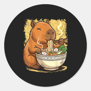 Capybara Eating Ramen Noodles  Classic Round Sticker