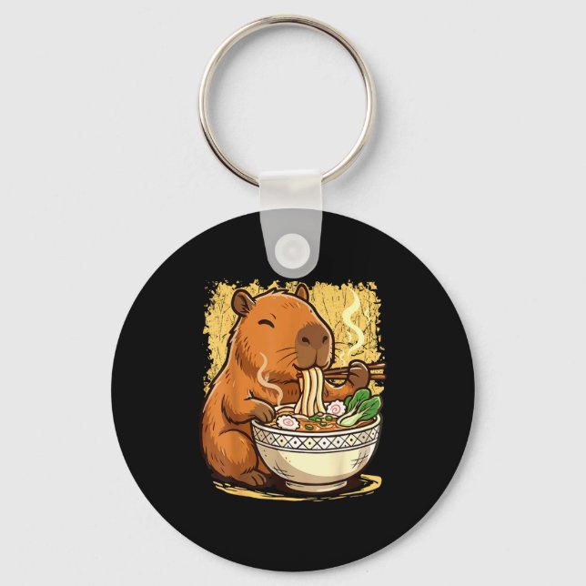 Capybara Eating Ramen Noodles  Keychain (Front)