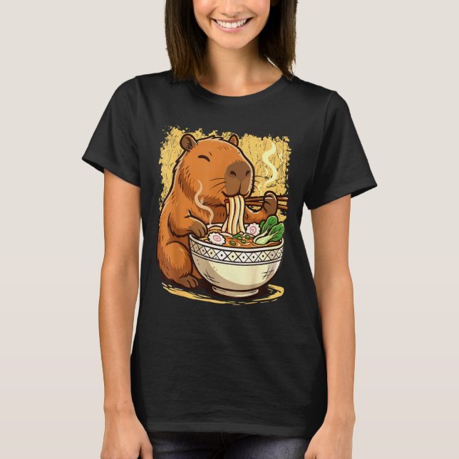 Capybara Eating Ramen Noodles  T-Shirt (Front)